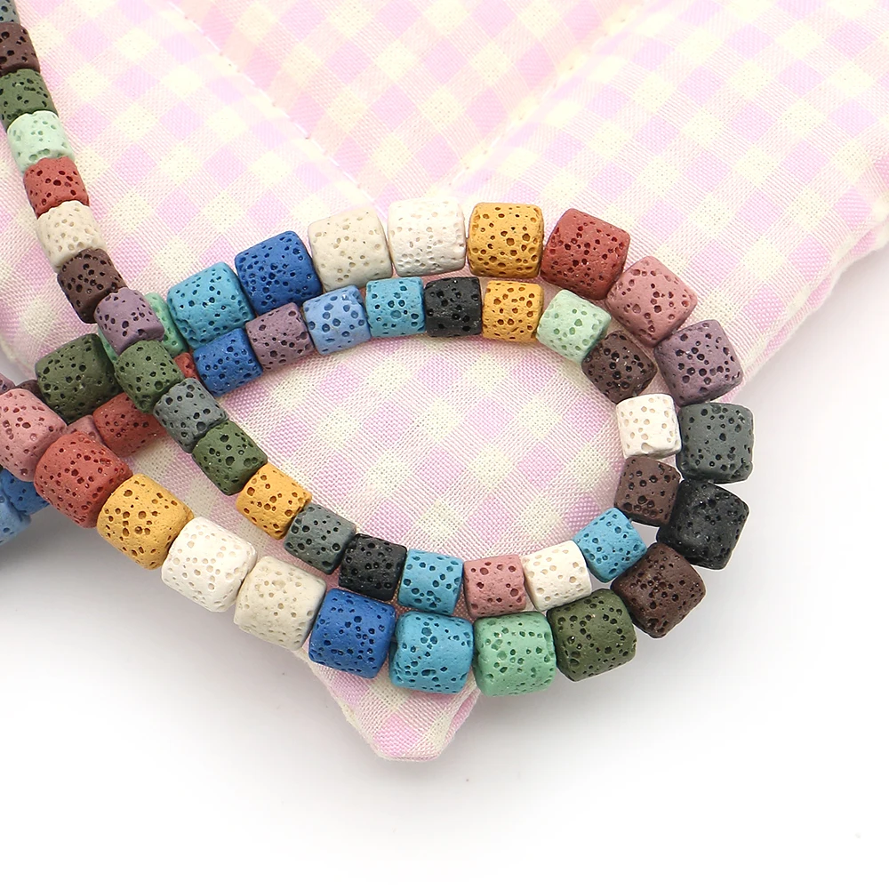 

Fashion Dyed Volcanic Rock Semi-Precious Stone Barrel Shape Straight Hole Loose Beads For Jewelry Making DIY Bracelets Necklaces