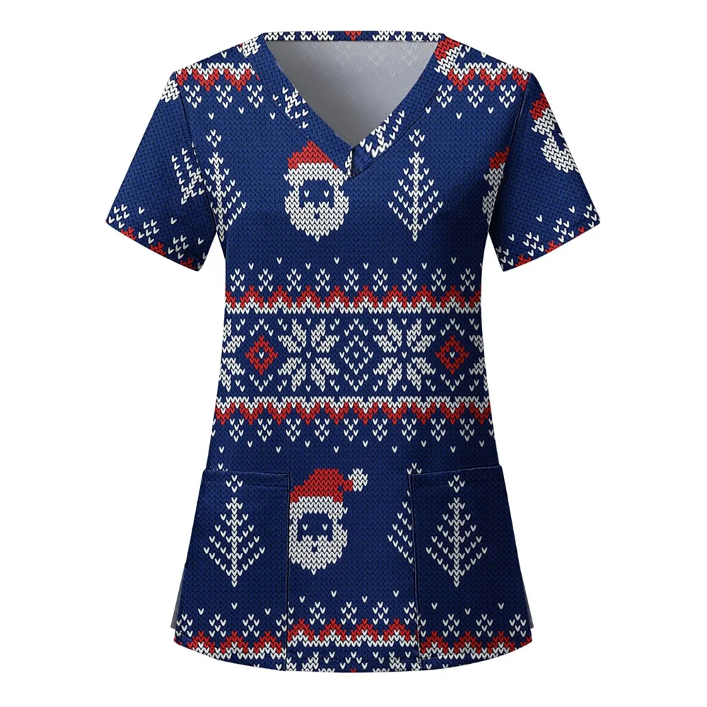 Women Medical Surgical Uniforms Christmas Graphic Pharmacy Hospital Nurse Scrubs Tops Beauty Salon Dentistry Pet Doctor