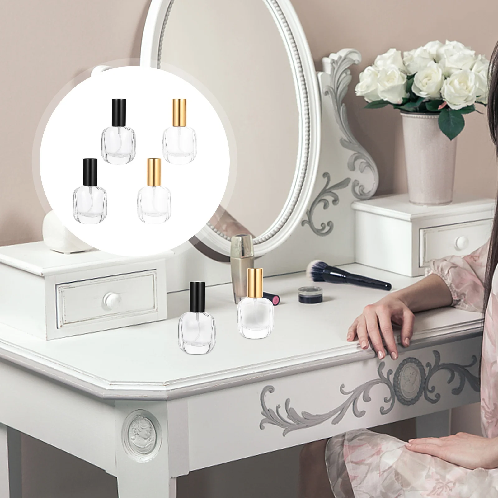 

4Pcs Glass Spray Storage Bottles Perfume Fine Mist Dispenser Portable Spray Sprayer Bottle Bathroom Toner Container