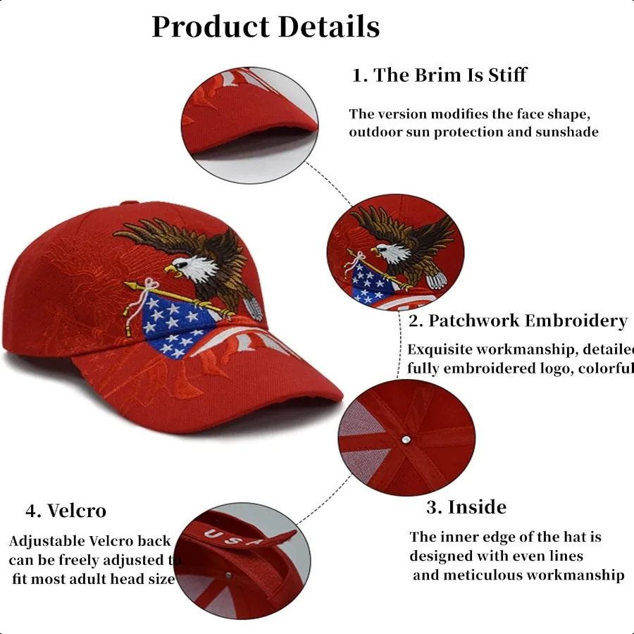 FLYOUTH قبعة بيسبول الإبداعية النسر والولايات المتحدة الأمريكية علم الدولة قبعة البرية الشمس الظل المطرزة بلغت ذروتها