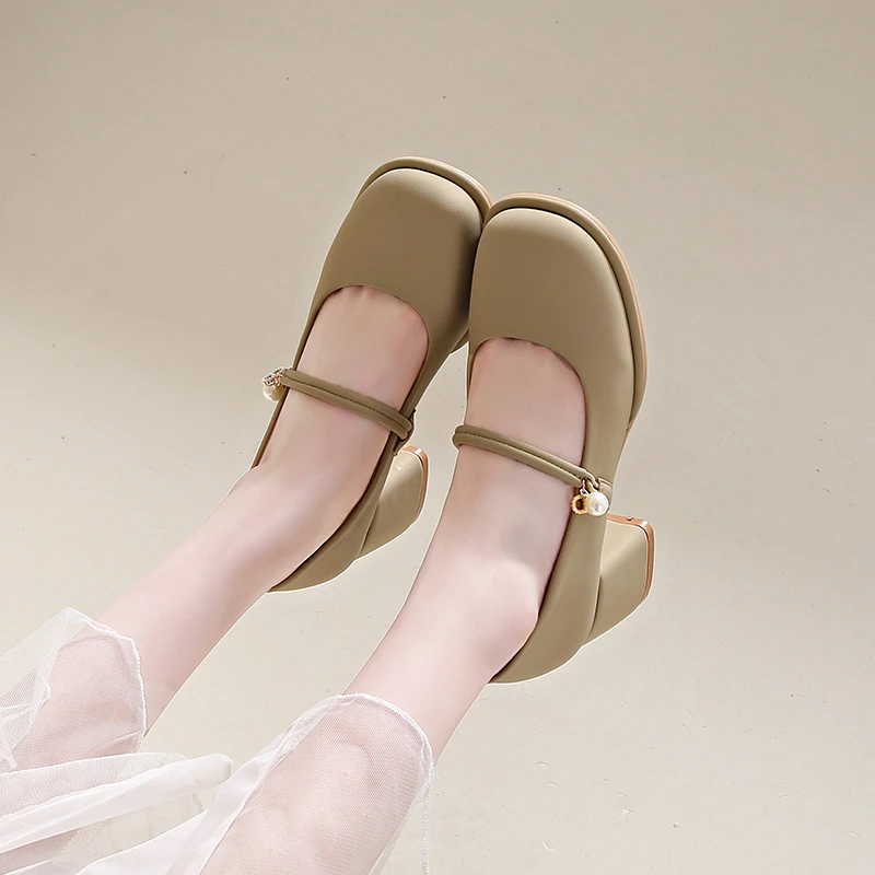 Spring/Autumn New Fashion Solid Color Simple Versatile Personality Square Heel Round Head Comfortable High Heels Women's Shoes