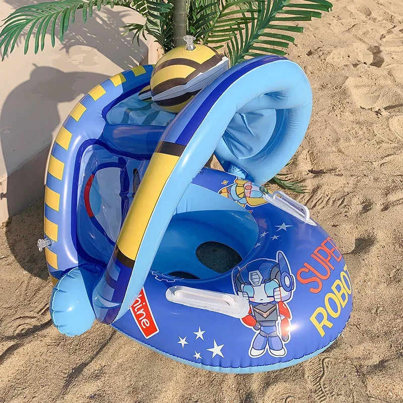 Infant Baby Float Swimming Seat Circle Inflatable Pool Swimming Ring Baby Water Seat with Sunshade Summer Beach Party Toys 3-6y