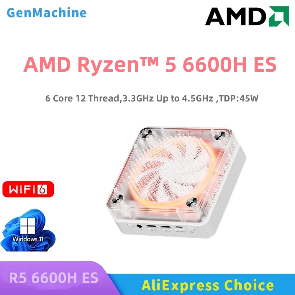 

GenMachine AMD Ryzen™ 5 6600H ES Windows 11 Ryzen MINI PC DDR4 6 Core 12 Thread 3.3GHz-4.5GHz 45W WIFI6 diy gaming computer