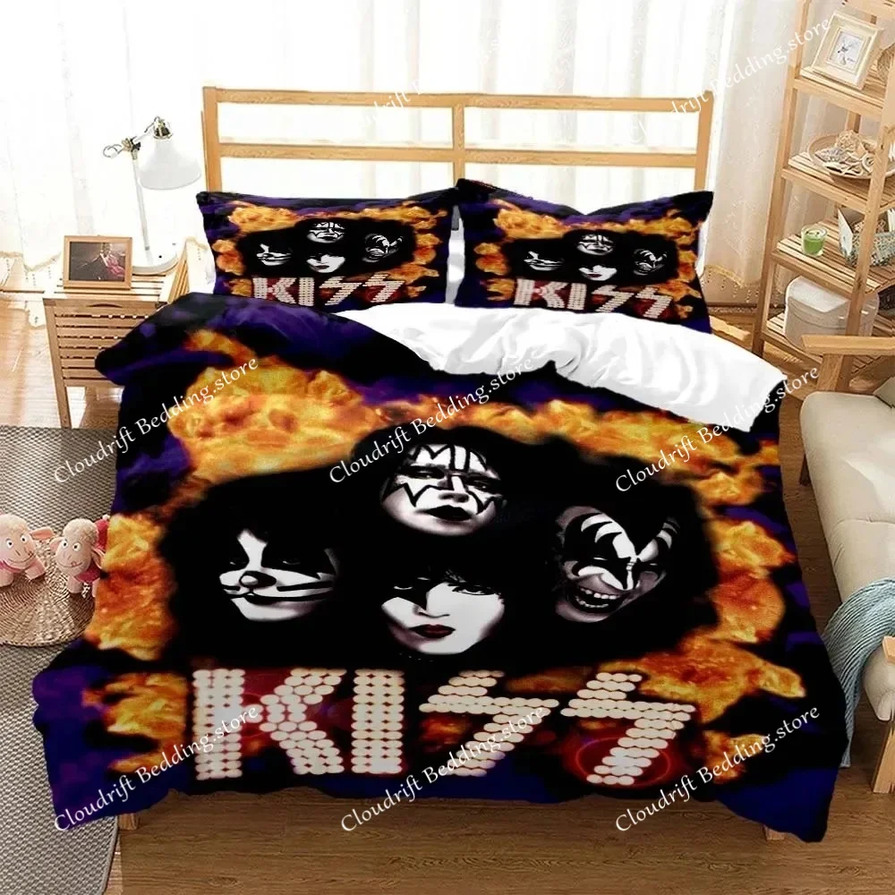 Exquisite 3D KISS Rock Band Wallpaper Anime Digital Printing Bedding Set Duvet Cover Comforter Bed Youth Kids Girl Boys Gift
