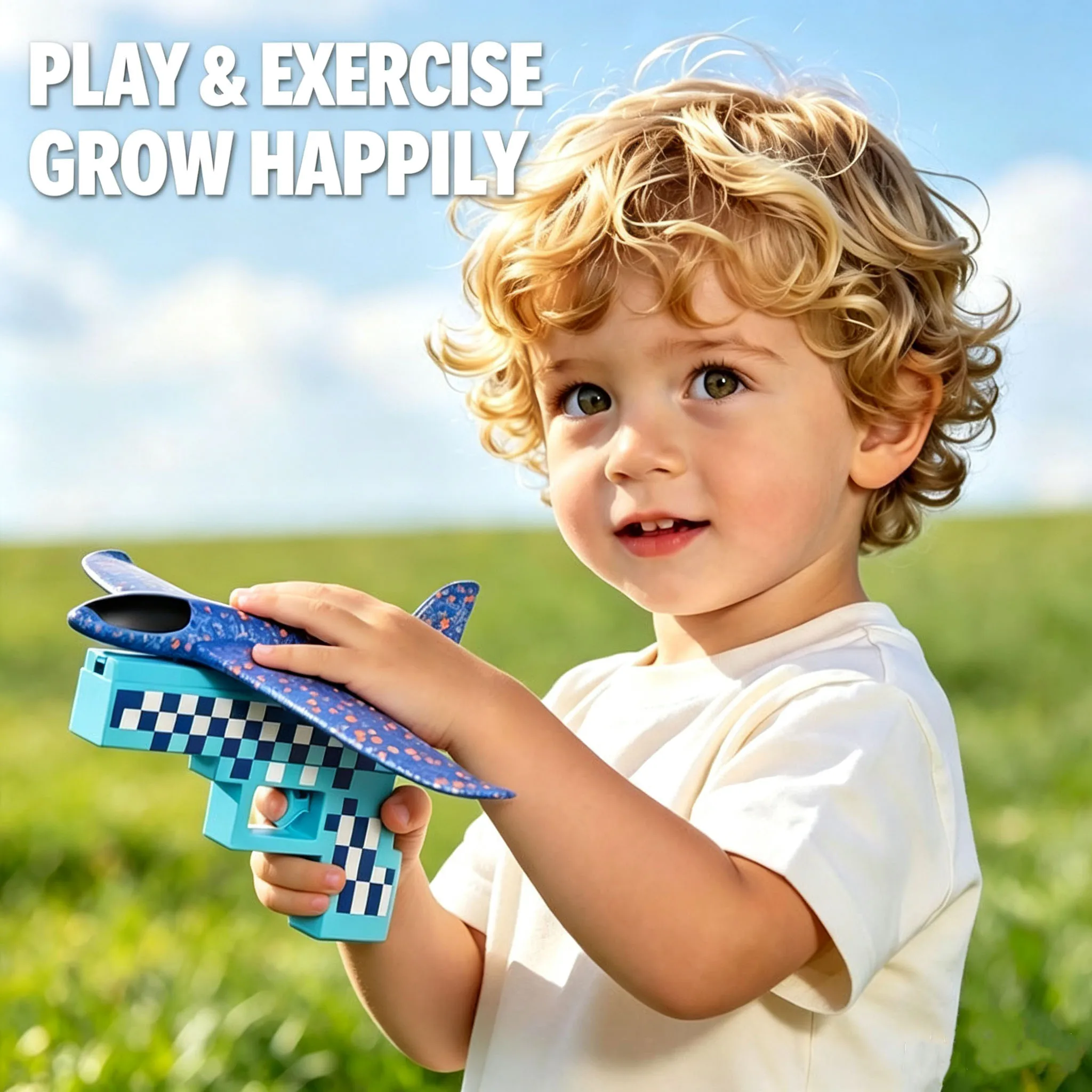 Pixel Foam Launcher Plane Toy For Kids Outdoor Hand Throw Glider Aircraft Interactive Flying Play Durable Gift