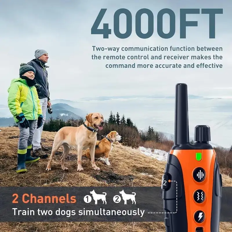 

2pcs Dog Training Collar with Flash Light - 4000ft With Remote, Adjustable Nylon Strap, Electric Shock, Vibration & Sound Modes