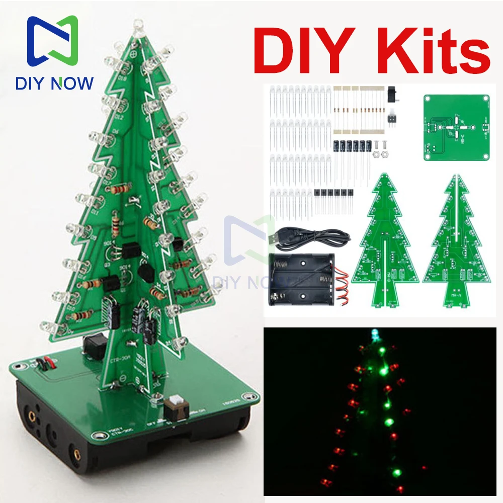 3D Kerstboom Led Diy Kit 3 Kleuren/7 Kleuren Led Knipperend Circuit Solderen Praktijk Elektronische Wetenschap Montage Kit