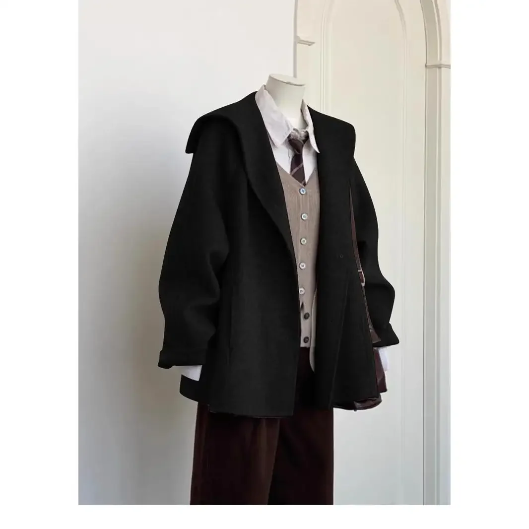 Double Sided Cashmere Woolen Coat For Women In Autumn And Winter Hepburn Style Loose Fitting Small Suit Jacket