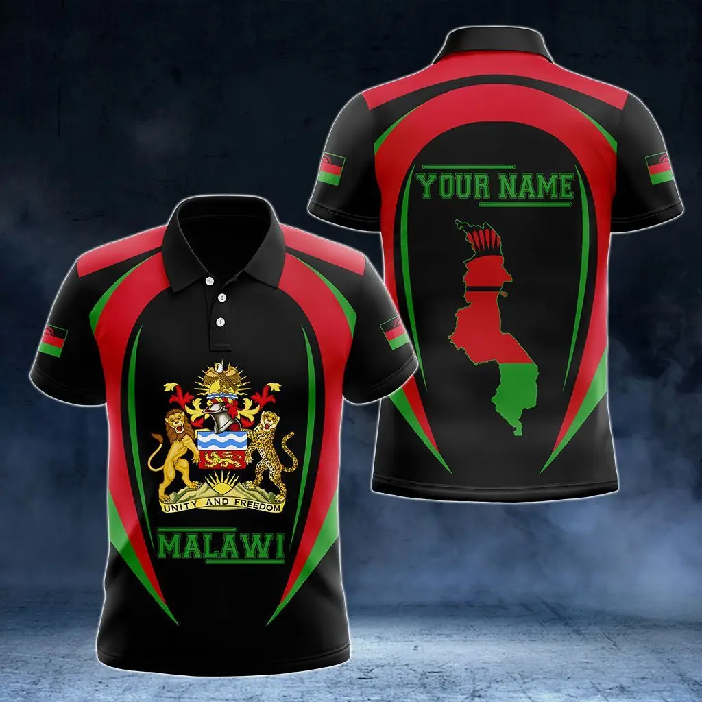 

Malawi Flag & Coat of Arms Customized Polo Shirts Summer Casual Streetwear Men's Fashion Loose Jersey Plus Size Sportswear