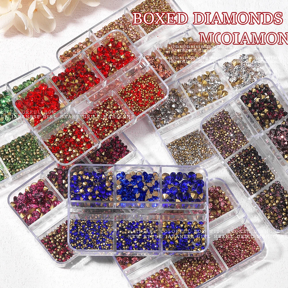 1000pcs Crystal Nail Art Rhinestone Super Bright Glass Pointed Bottom Glitter Diamond Multiple Sizes DIY Manicure Accessories