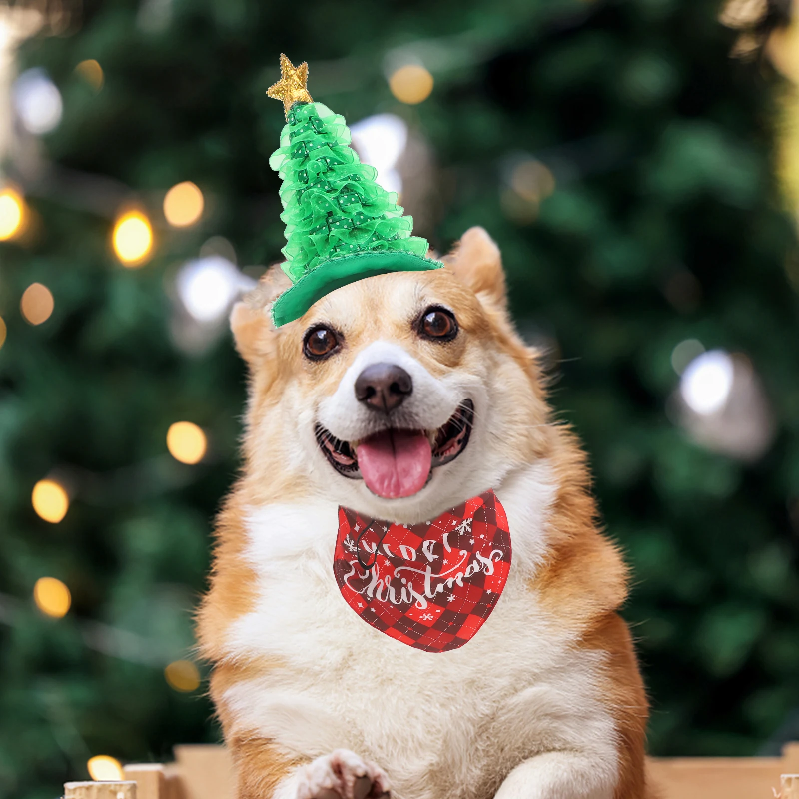 

1Set Pet Christmas Hat and Bandana Soft Comfortable Xmas Dog Costume Adjustable Scarf Decor Pet Bandana and Hat