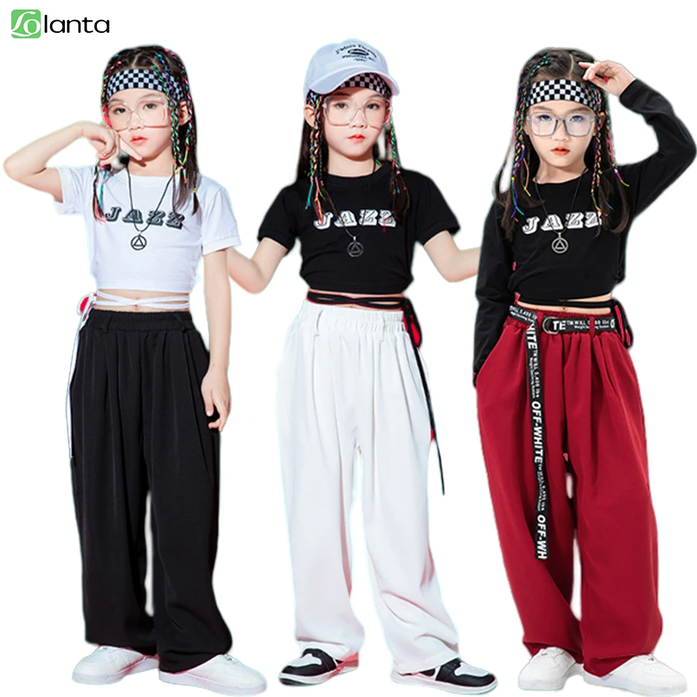 

LOlanta Kids Girls Hip Hop Costume Crop Top Pants Suit Jazz Street Sport Dance Clothes Children Fashion Walk Dance Perform Wear