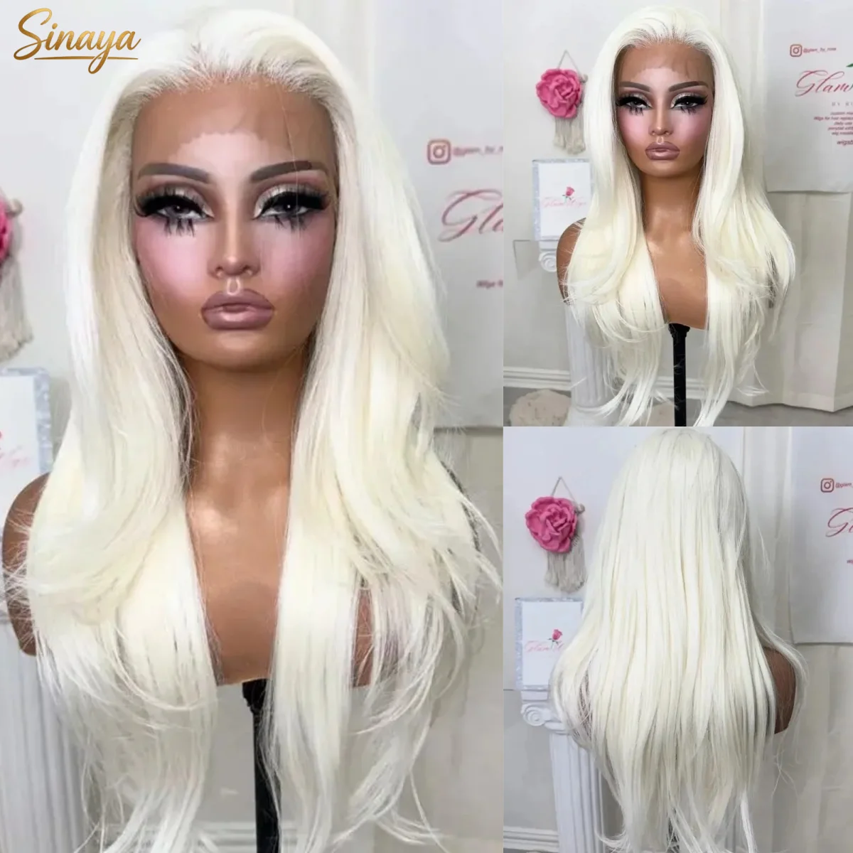 

Белый парик с натуральной прямой текстурой, синтетический, с HD-основой 13x4, без клея, термостойкий, для косплея, распродажа