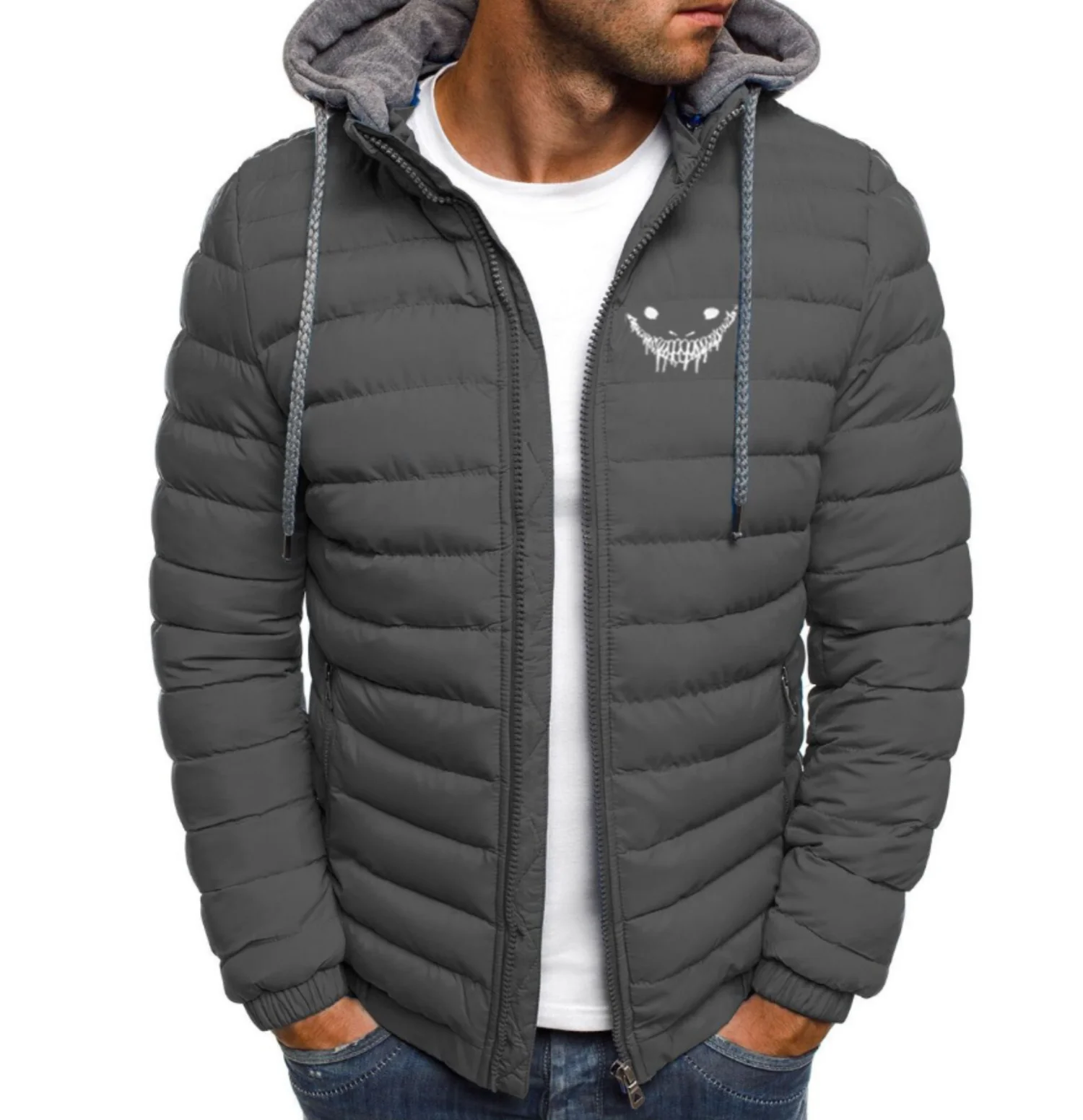 Winter Men\'s hooded cotton Jacket sulfur sleeve printed casual zipper coat 2025 New jacket