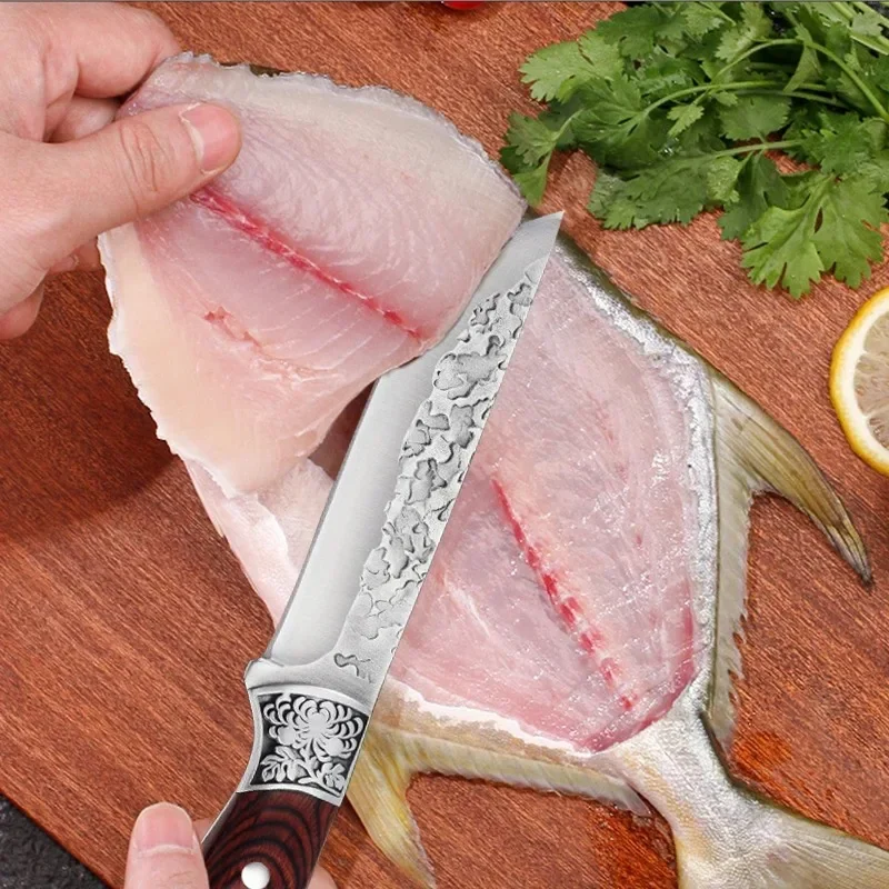 Stainless Steel Hand Meat Cleaver Knife Forged Butcher Kitchen Chef Knife Fruit Paring Fishing Portable BBQ Boning Knife Cover