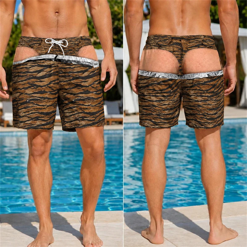 Lustige Herren-Badeshorts mit Fake-Po-Print, Sommer-Hawaiian-Freizeit-Badehose, Neuartige Camo-Muster-Boardshorts, Bademode 2026 – Detail 5
