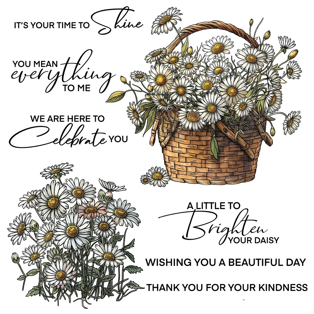 

Mangocraft Blooming Baskets Of Daisy Flowers Cutting Dies Clear Stamps DIY Scrapbooking Metal Dies Silicone Stamps For Cards
