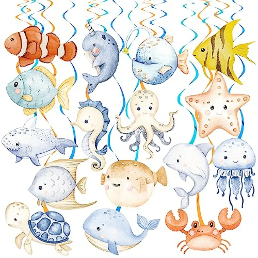 Ocean Animals Hanging Swirls 20Pcs Under The Sea Party Hanging Decorations Marine Animals Party Swirls Ceiling Ocean Party Deco