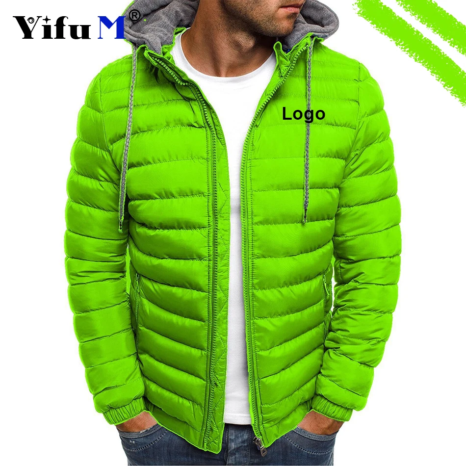 Custom Your Logo Men Hoody Zipper Coat Down Sports Jacket Casual Trendy Menswear Windproof Jacket 2023 Autumn Outwear Male Tops