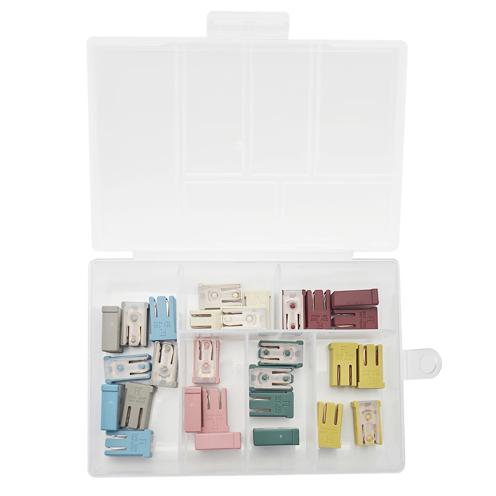 10/14/16/28Pcs Mcase Fuses Assortment Kit 15-60A Square Fuse Sleeve Kit With Plastic Shell Box Slotted Car Replace Accessories