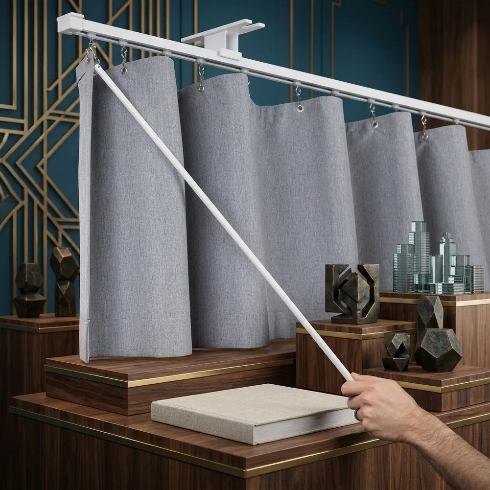 Adjustable Curtain Wand Set 2 Pack Stainless Steel Rods with Foam Grip for Grommet Drapes and High Hanging Curtains