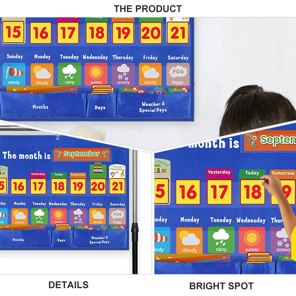

1 set Daily Schedule Pocket Chart Calendar Hanging Bag 420dpvc Paper Polyester Wall Weekly Hanging Education Tool Classroom