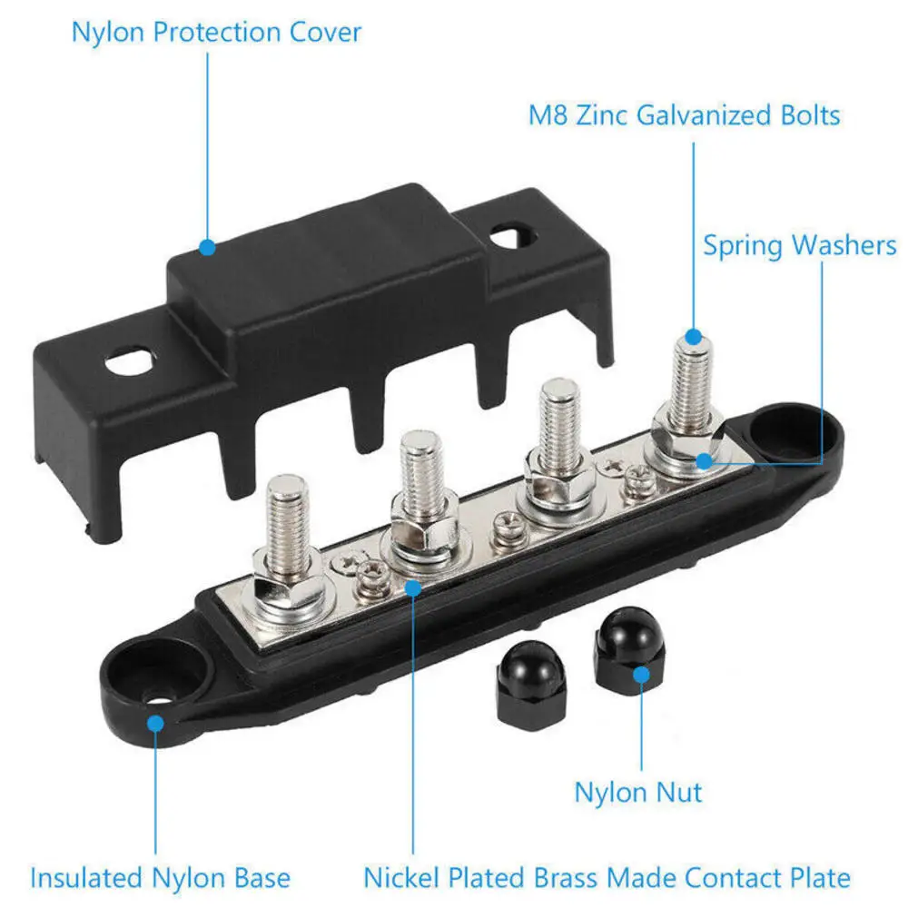 Positive Negative Battery Bus Bar Power 12V Distribution Block 4 X M8 Car Terminal Block Studs Terminal Bus for RV Boat Bus