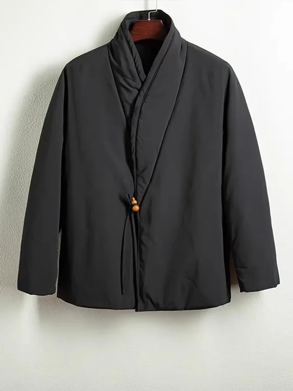 

Утепленная хлопковая куртка-жакет для мужчин: новая зимняя модная китайская одежда в стиле даосской робы, повседневная верхняя одежда из хлопка для мирян