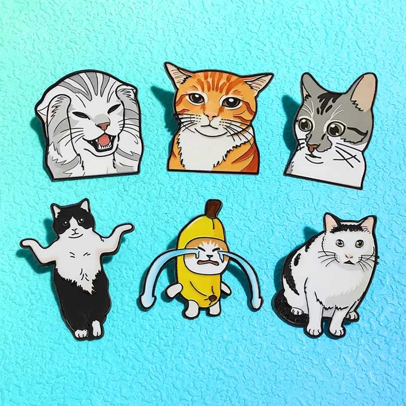 Funny Cartoon Cat Pins 6-design Enamel Cute Emotional Kitty Animal Metal Pin For Denim Jacket Backpack Lapel Pins Badge Brooch