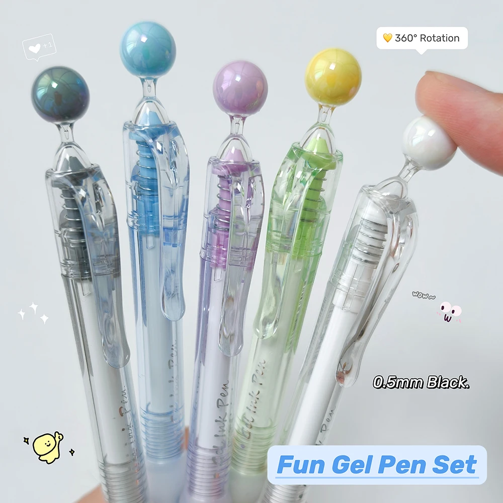 5Pcs Fun Shaking Bean Gel Pen Set 0.5mm Creative Black Quick-Dry Pens Funny Joystick Writing Pens For Study & Office Use