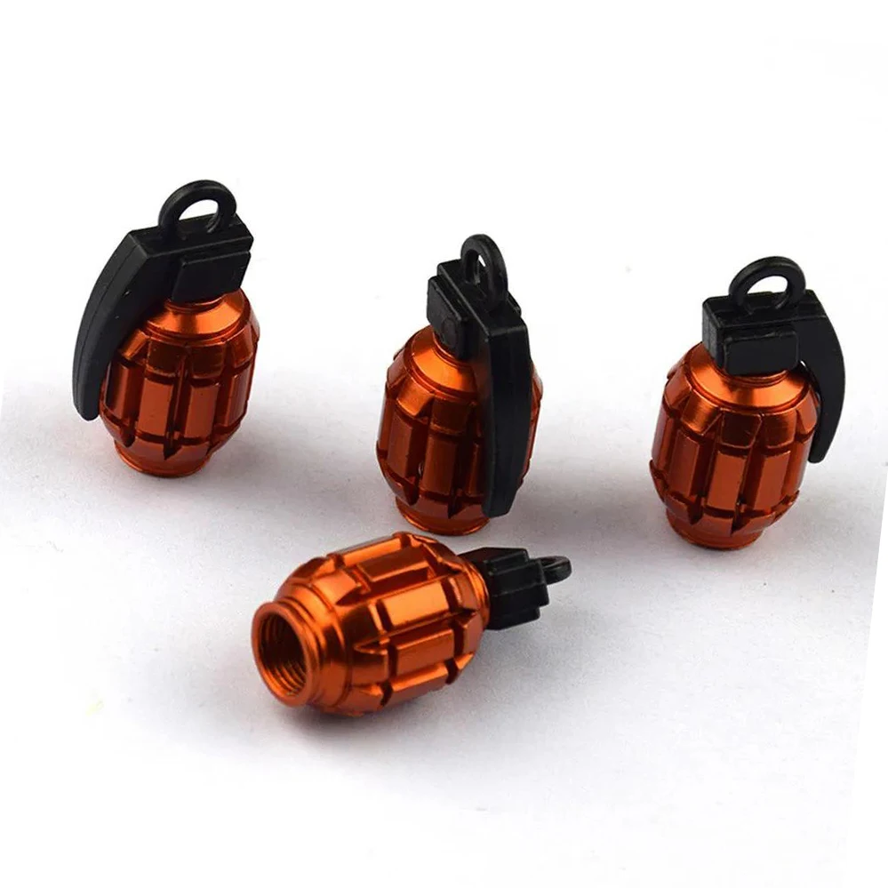 

One Set (4pcs) ATV UTV Car Truck Metal Grenades Orange Wheel Tire Air Valve Tire Valve Stem Cap