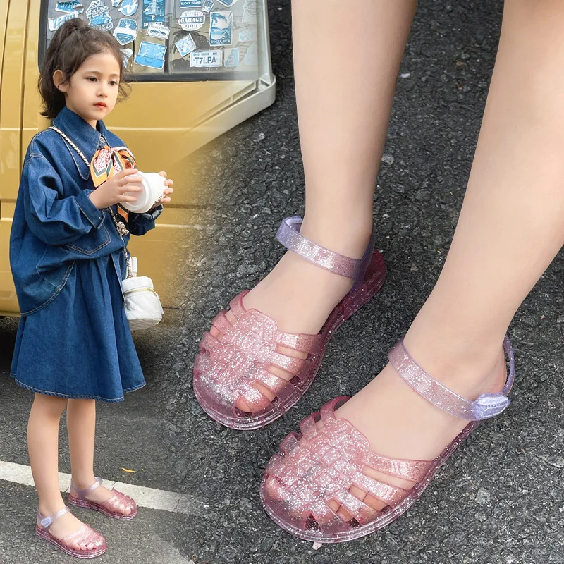 New Children's Crystal Sandals for Boys and Girls Jelly Casual Shoes Student Hollow-out Sandals Kids Beach Non-slip Slippers