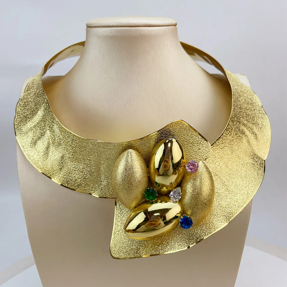 EMMA مجموعات مجوهرات فاخرة برازيلية للنساء دبي مطلية بالذهب الأفريقي اليدوية الزفاف مجموعة الزفاف قلادة جريئة FHK20783 #2