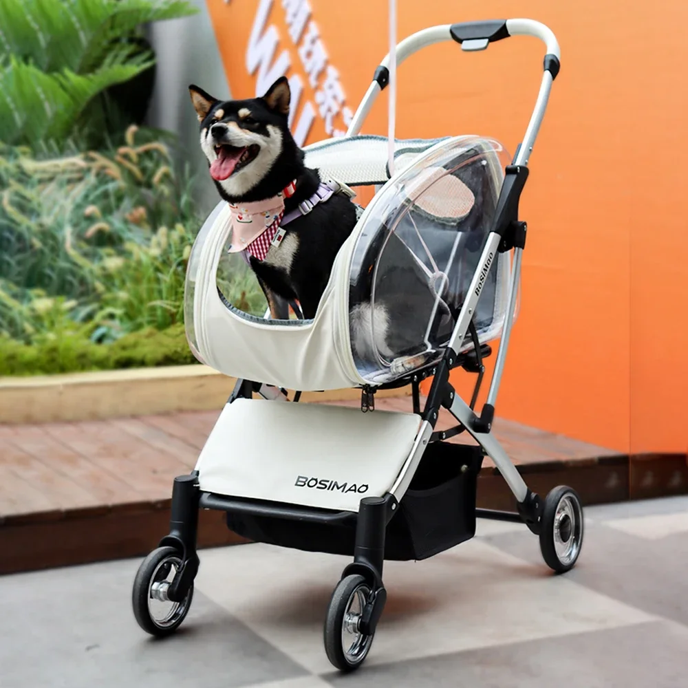 Small & Medium Sized Pet Stroller Cart High-Appearance Level Aluminum Alloy Luxury Multi-Purpose Car Basket for Dogs and Cats