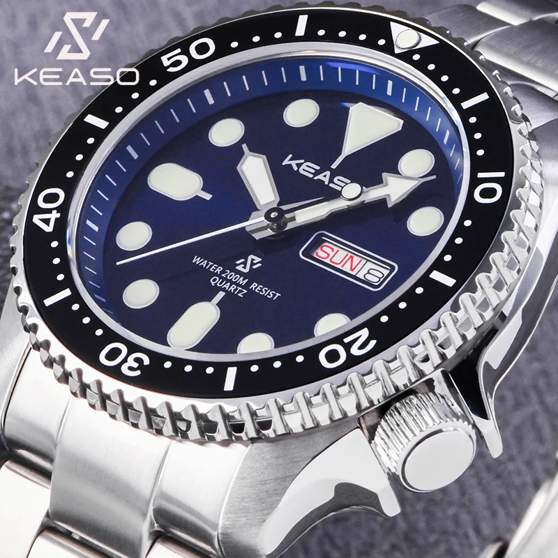 KEASO Fashion Men Quartz Watch Sapphire Crystal Irror Ceramic Bezel MIYOTA 2105 Movement 316L Steel Waterproof Original Watch