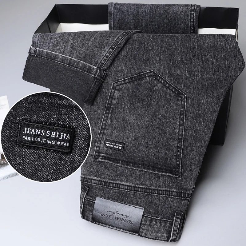 

NEW Men Classic Advanced Fashion Brand Jeans Jean Man Soft Stretch Grey Black Biker Masculino Denim Trousers Mens Pants Overalls