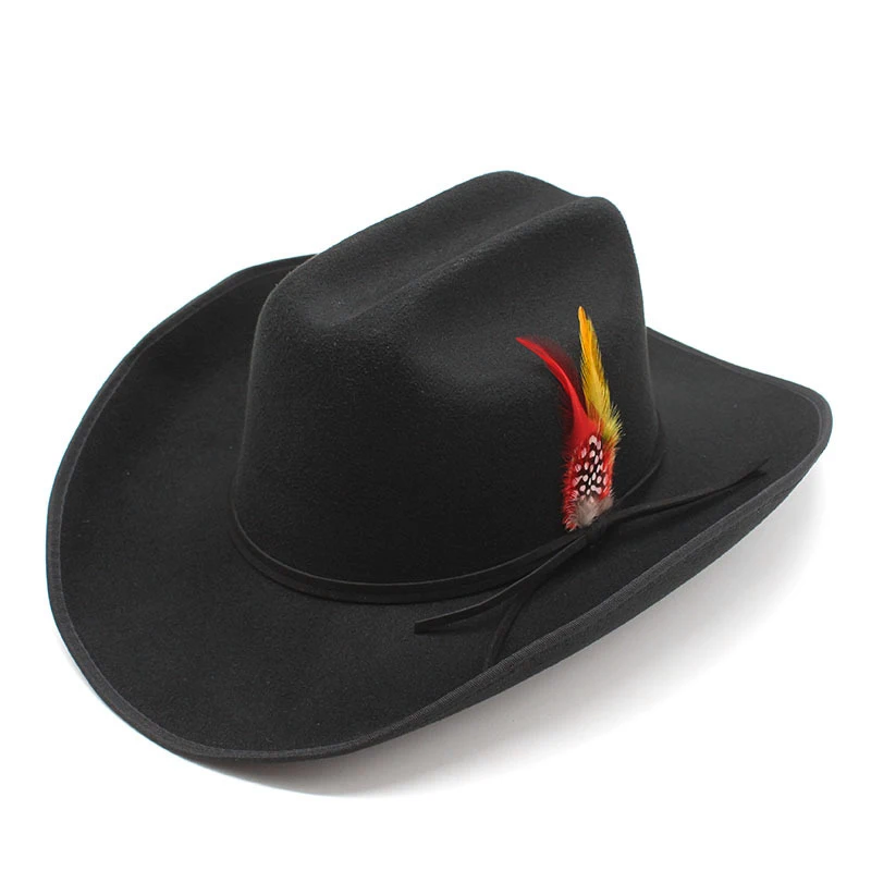 

Retro Feather Leather Band Imitation Cashmere Women Men Large Wide Brim Yellowstone Cowboy Western Hat Cowgirl Cap (56-59cm)