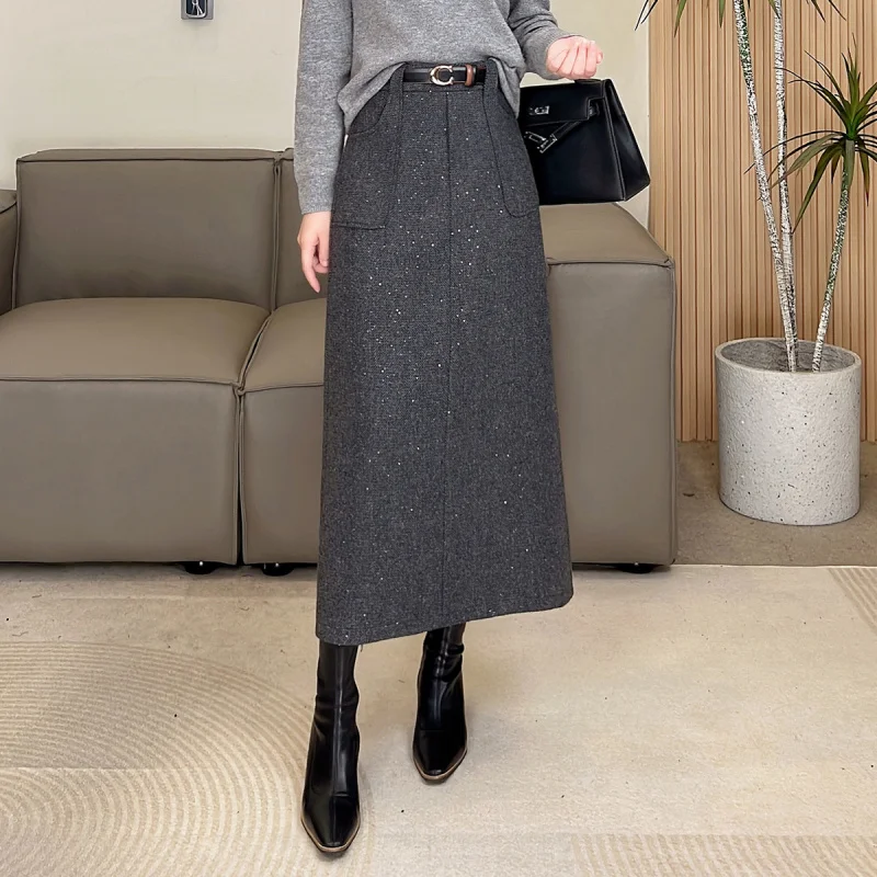 تنورة ميلارد الترتر للنساء غطاء الورك الشتوي بقصة ضيقة للتنقل، تنورة احترافية على شكل حرف A