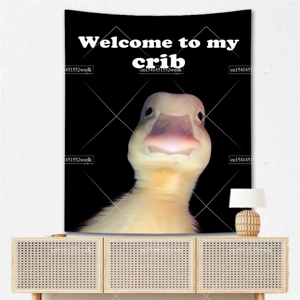 Willkommen in meiner Krippe Flagge Ente Meme Wandteppich für Schlafzimmer Schal wie eine Melodie Wandbehang Wandteppich ästhetische Raum dekor Tapeten