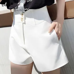 Women's Korean Simplicity High Waist Button Shorts Loose Fashion Office Lady Solid Color Casual Shorts Summer Female Clothing