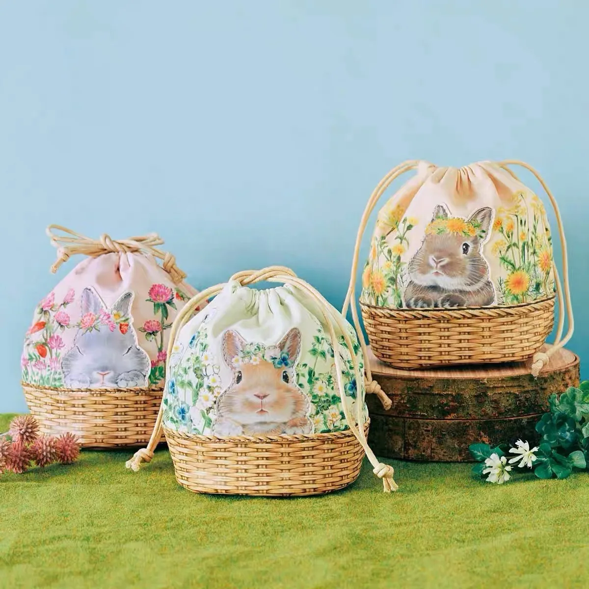 Cute Standing Bunny Flower Basket Storage Bag Makeup Bag Bundle Pocket makeup bag