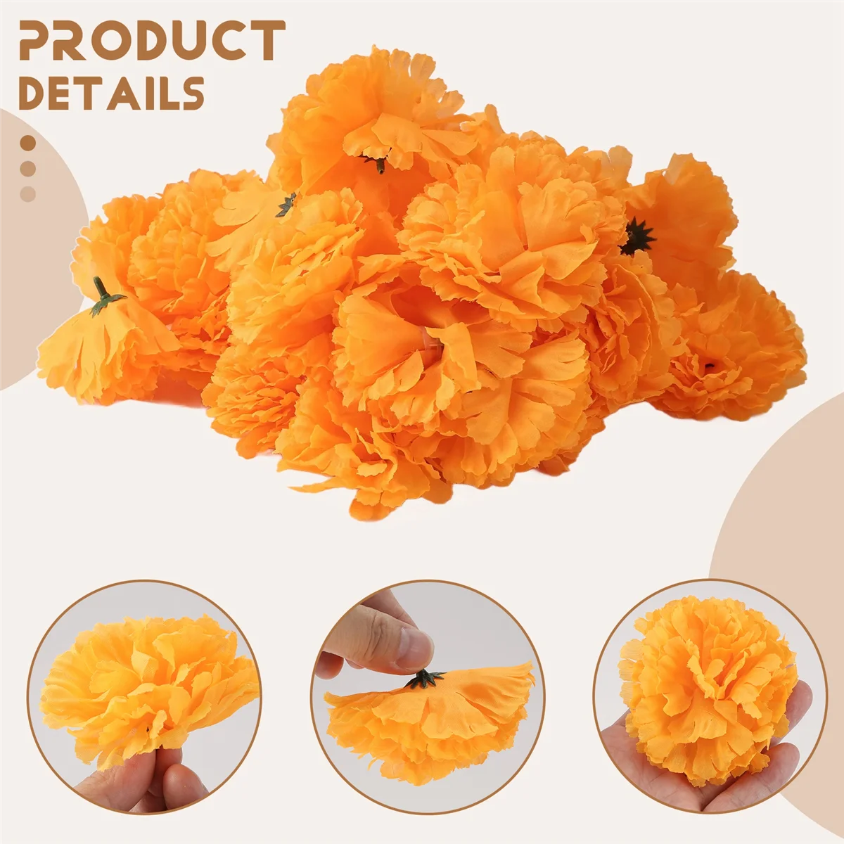 BFYL-3.9 pollici Fiori di calendula Fiore artificiale del giorno dei morti 50 pezzi Testa di fiori di calendula finti per la produzione di ghirlande di calendula