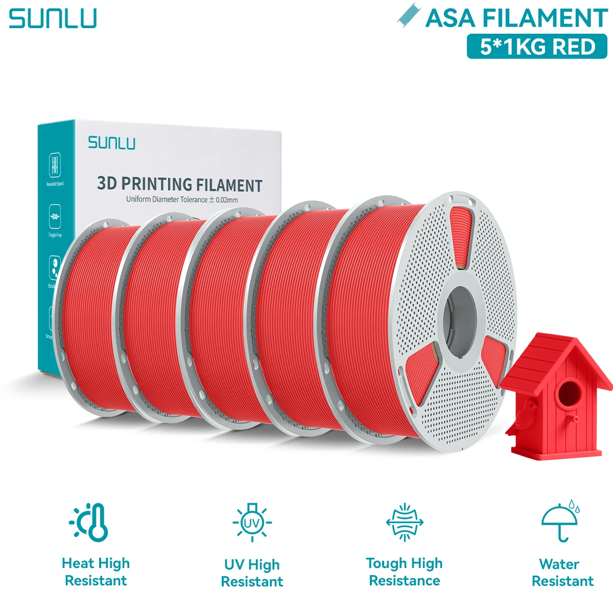 SUNLU ASA 3D Filament 1.75mm UV Bestendig Hittebestendig Weerbestendig ASA Filament voor Buiten 3D Printen Materiaal 5KG