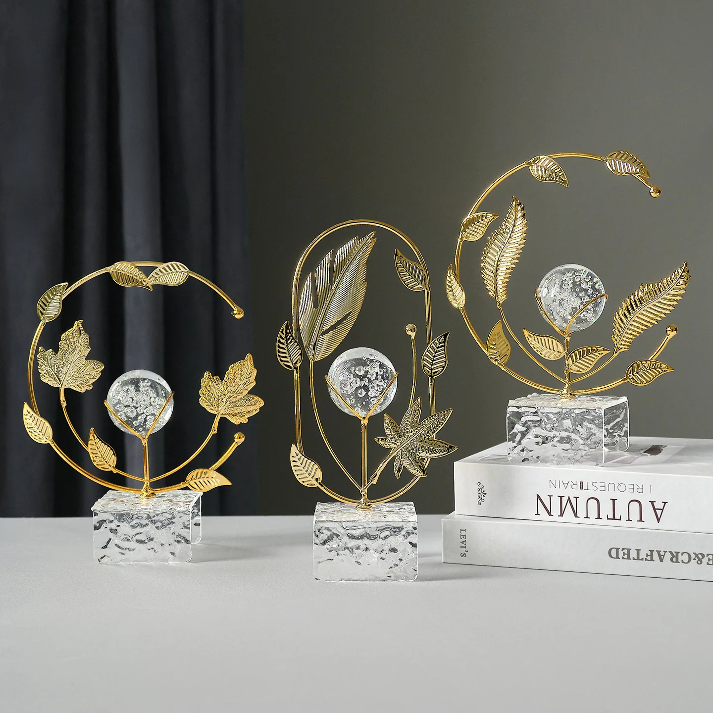 

ZML wrought iron crystal ball art ornament wine cabinet entrance TV cabinet office living room home decoration