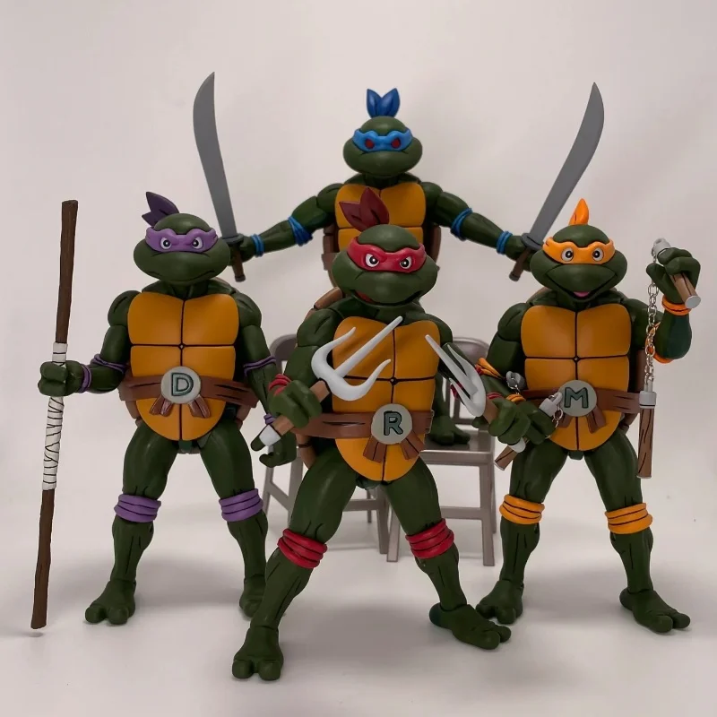 New 4pcs/set NECA Leonardo Leads Turtles Figures Pizza Club Turtles Anime Action Figure Model Figurine Toys Bookshelf Ornament