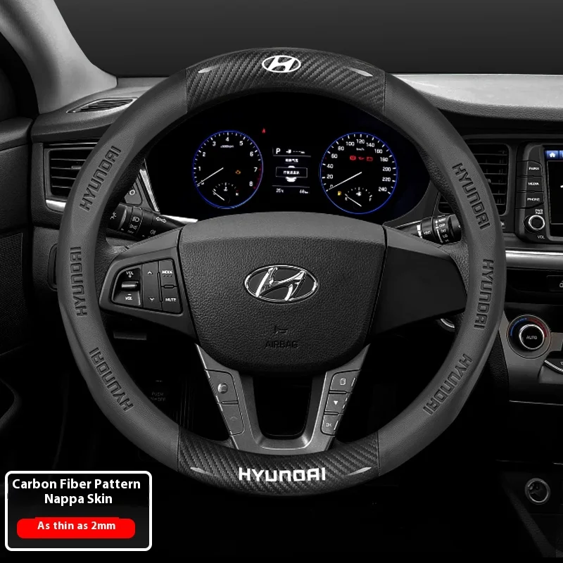 Car Carbon Fiber Leather Steering Wheel Cover For Hyundai N Tucson Santafe Elantra Kona Palisade Solaris Sonata i10 i20 i30 ix25