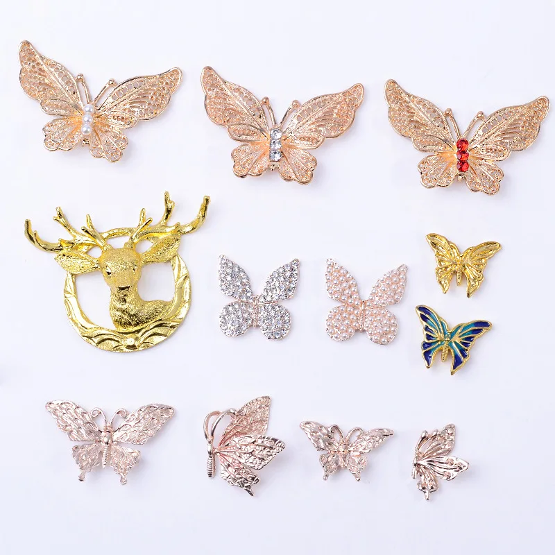 DIY bridal clothes group fan butterfly accessories three-dimensional 18K color-preserving deer head alloy material accessories