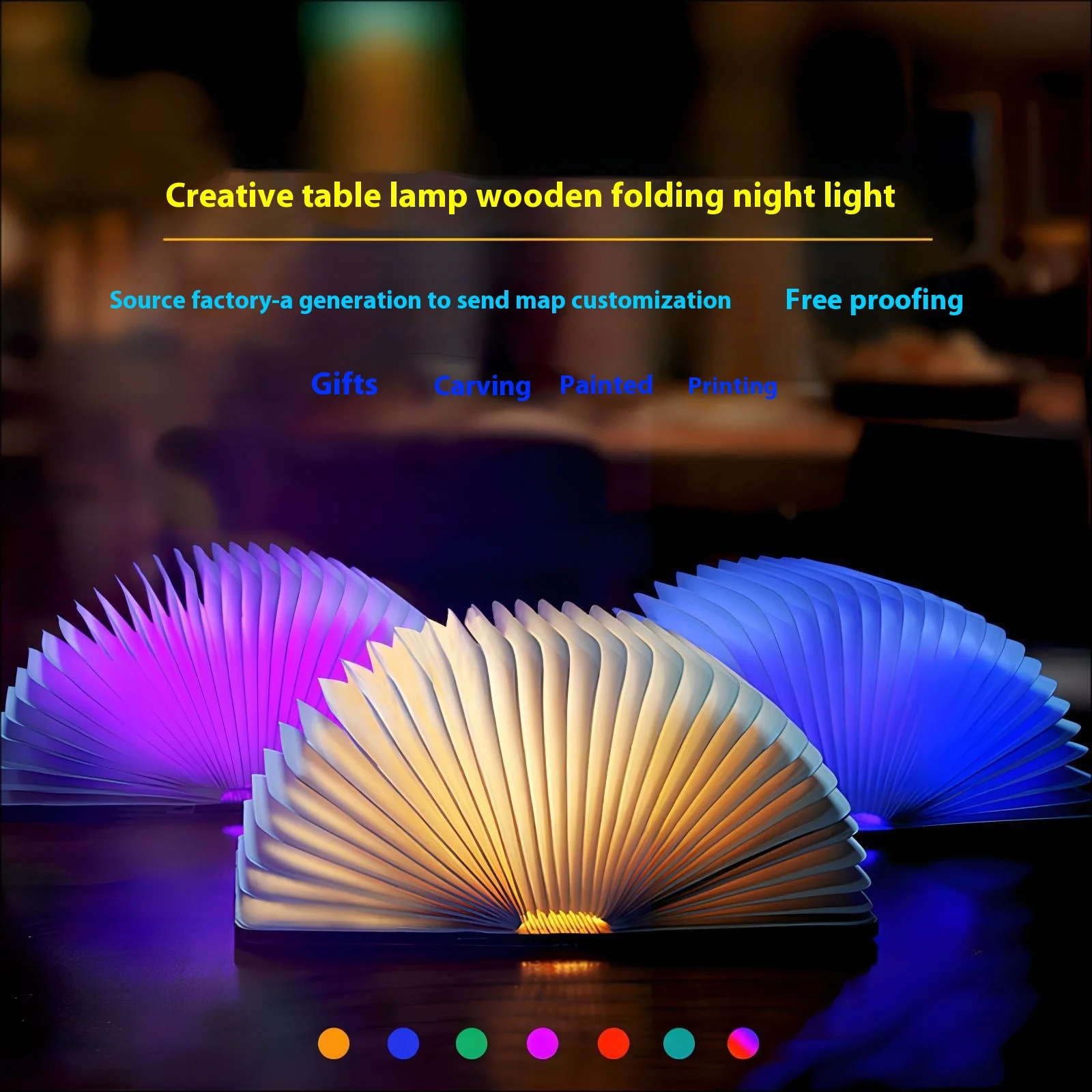 3d Folding Creative Led Night Light Rgb Color Usb Recharge Wooden Book Light Decor Bedroom Desk Table Lamp For Kid Brithday Gift