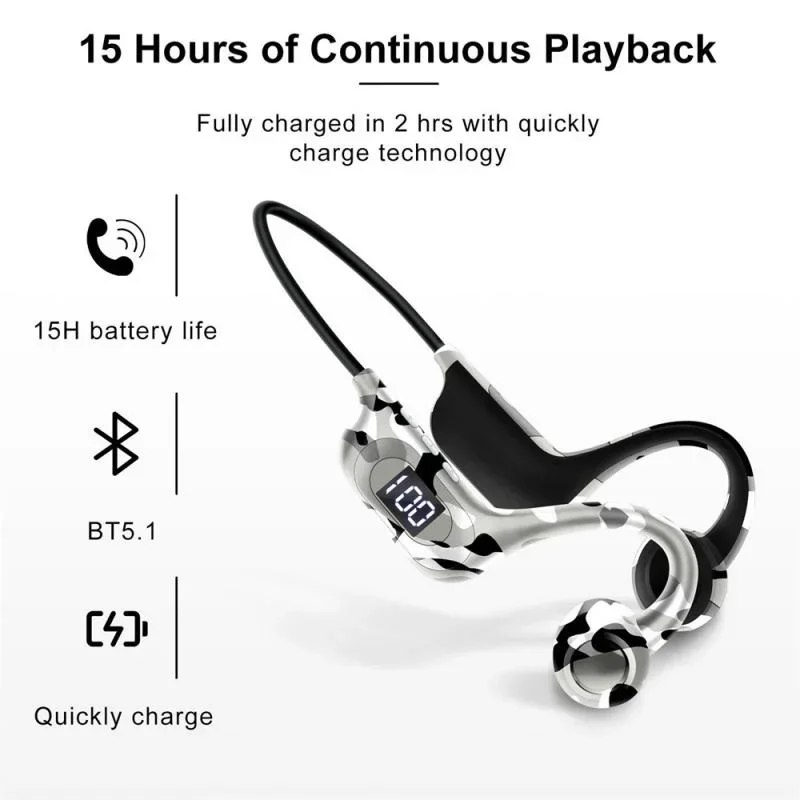 AKZ-G9 Bone Conduction Bluetooth Earphone Graffiti Type C 5.3 Neck Mounted Wireless Stereo Sports Headset LED Digital Display