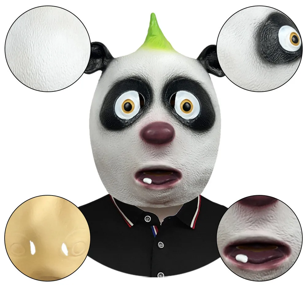 Party-Tierkopfbedeckung, Lustige Tierkopfmaske, Panda-Kopfset Latexmaske Halloween-Kostüme Witzige Requisiten (Panda-Kapuze) – Detail 4